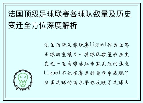 法国顶级足球联赛各球队数量及历史变迁全方位深度解析