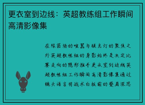 更衣室到边线：英超教练组工作瞬间高清影像集